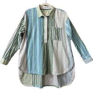 Anthropologie Maeve Lena Striped Henley Tunic Top Medium